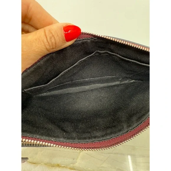 Coach Womens Burgundy Leopard Leather Small Shoulder Bag 10"x6" Classic Chrome - Picture 6 of 10